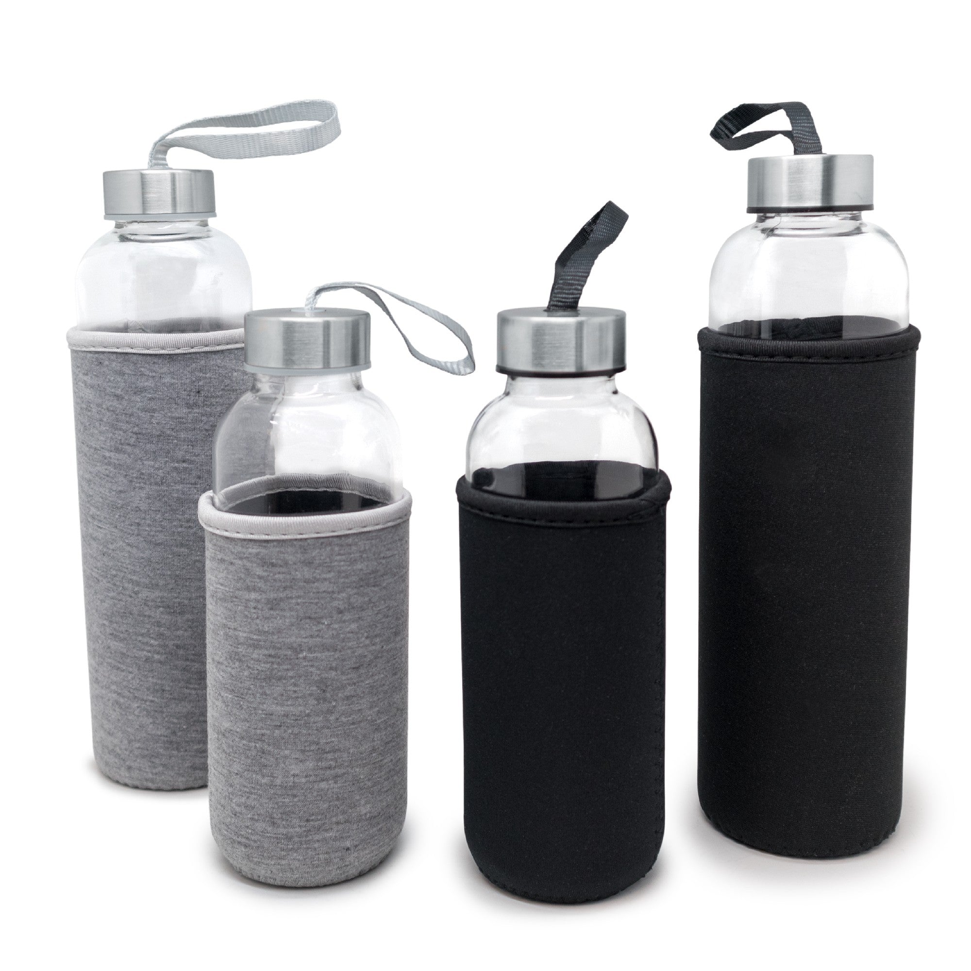 Botella de Cristal con Funda de Neopreno Negro / 400 ml,Negro / 600 ml,Gris / 400 ml,Gris / 600 ml