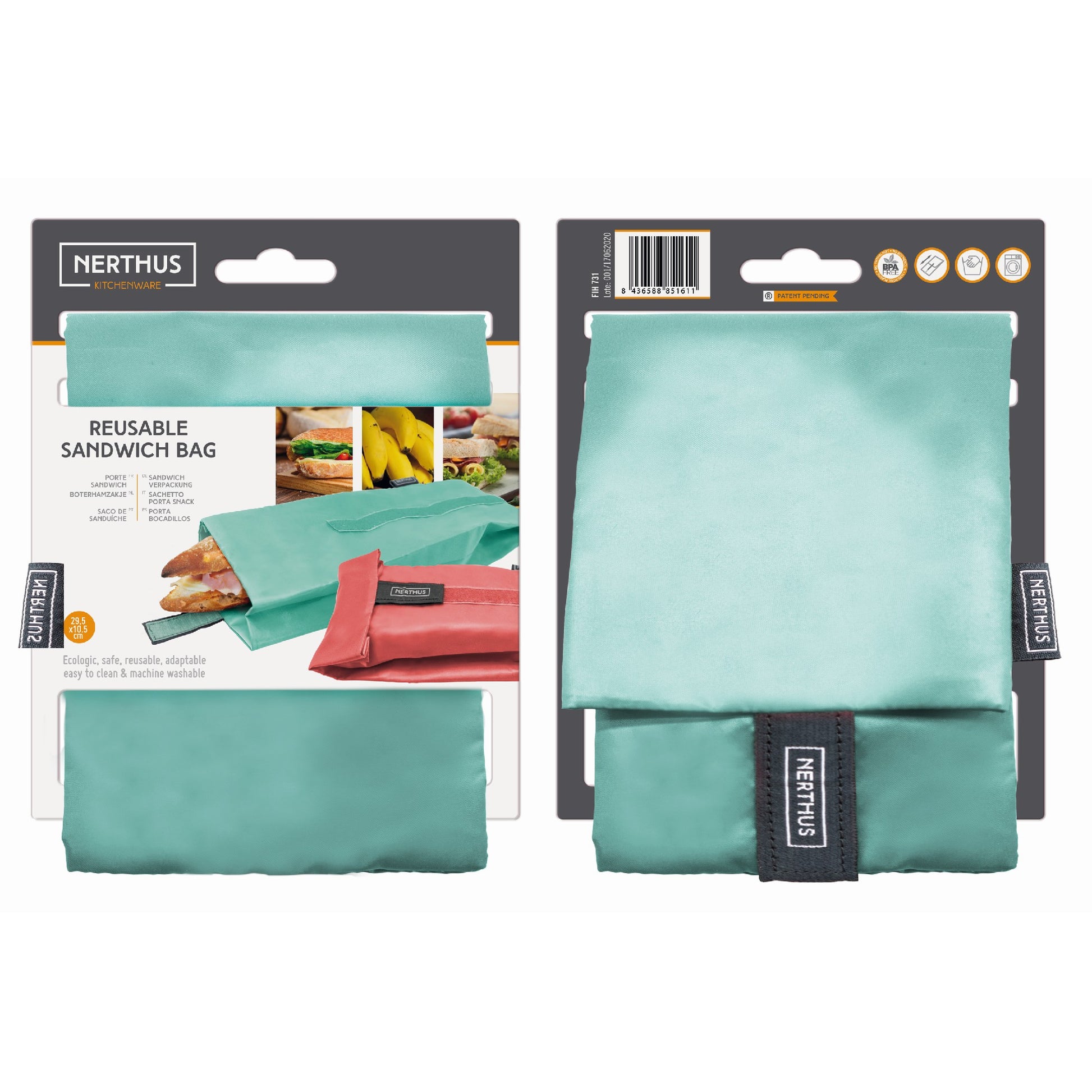 Bolsa Reutilizable para Bocadillo Turquesa,Coral,Gris,Azul Pastel,Jungla