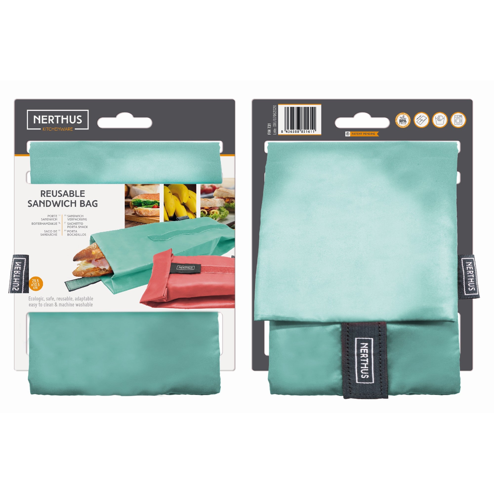 Bolsa Reutilizable para Bocadillo Turquesa,Coral,Gris,Azul Pastel,Jungla