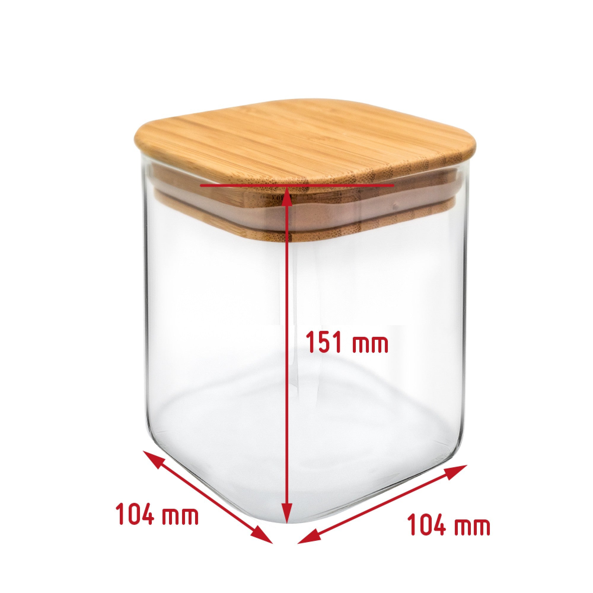 Tarro Hermético de Cristal Cuadrado con Tapa de Bambú 800 ml,1100 ml