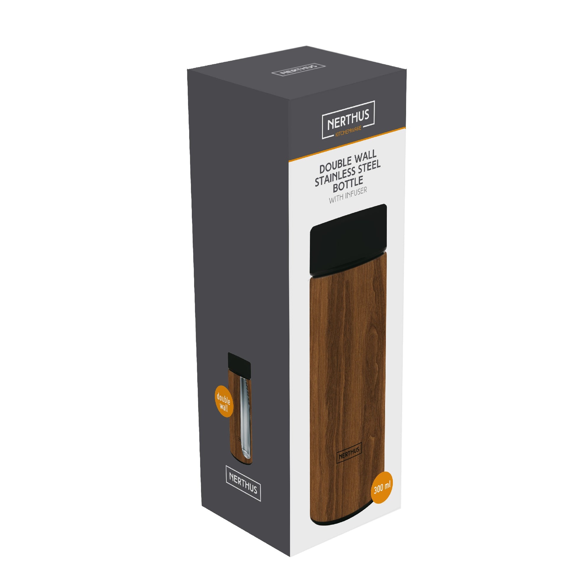 Botella Termo 300 ml con Infusor Coral,Madera,Negro