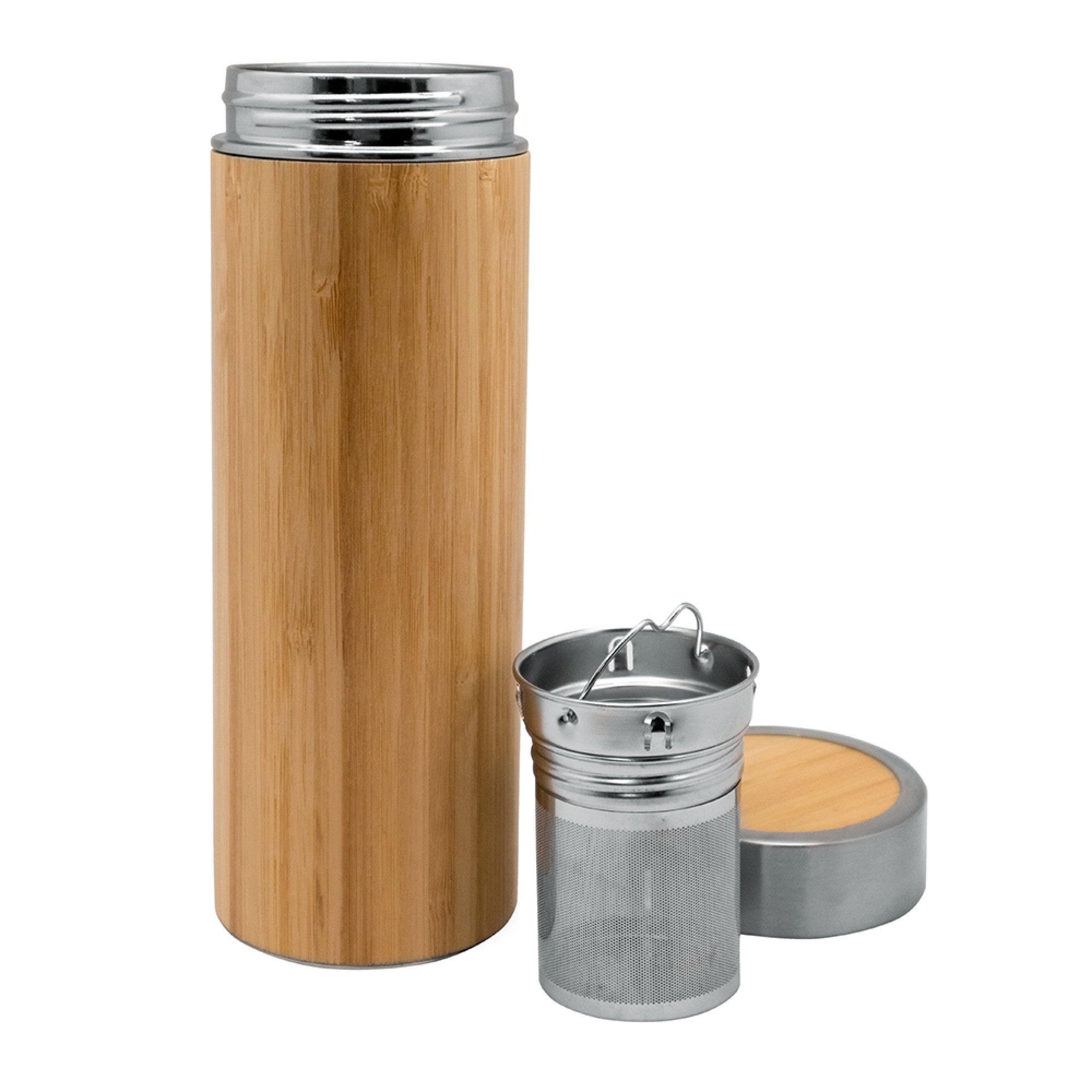 Botella Termo 360 ml con Infusor y Bambú
