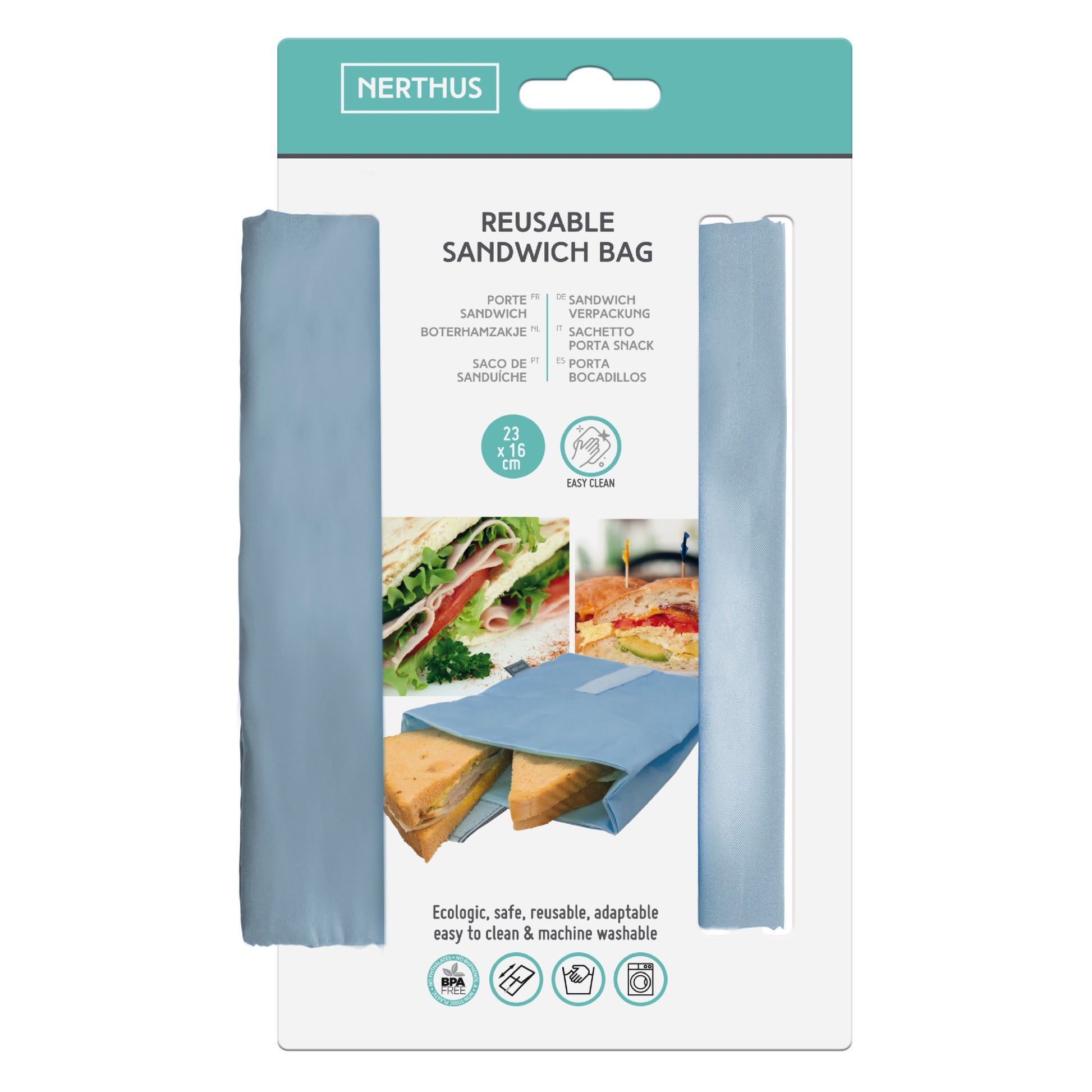 Porta Sándwich XL Reutilizable Azul,Gris,Coral,Turquesa