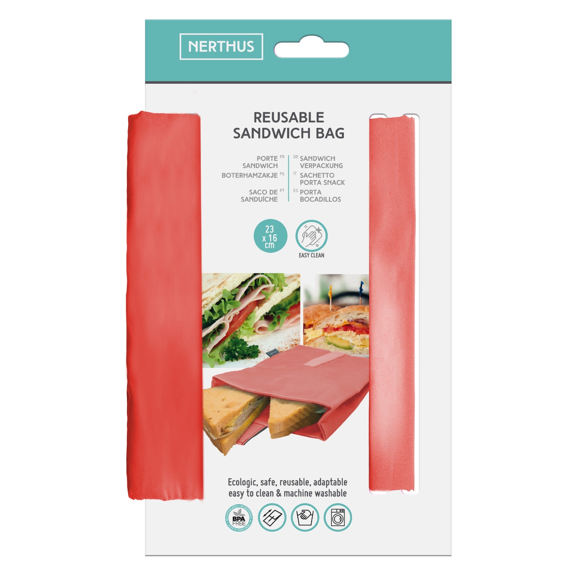 Porta Sándwich XL Reutilizable Azul,Gris,Coral,Turquesa