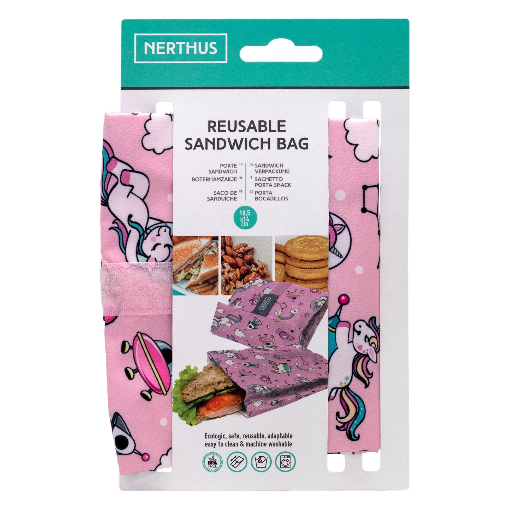 Bolsa Reutilizable para Sándwich Plegable Infantil Leones,Unicornios,Dinosaurios,Espacio