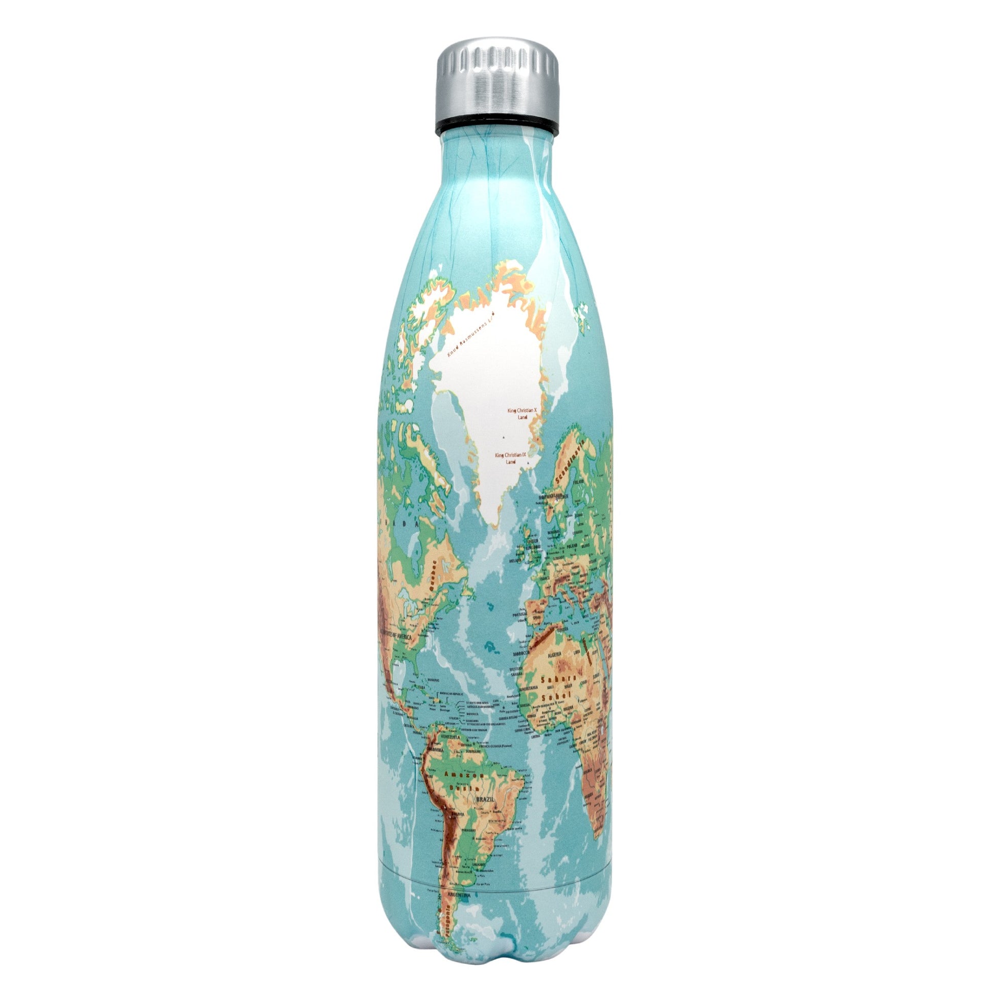 Botella Térmica Clásica de Acero Inoxidable – Doble Pared 1000 ml / Mapa Mundi