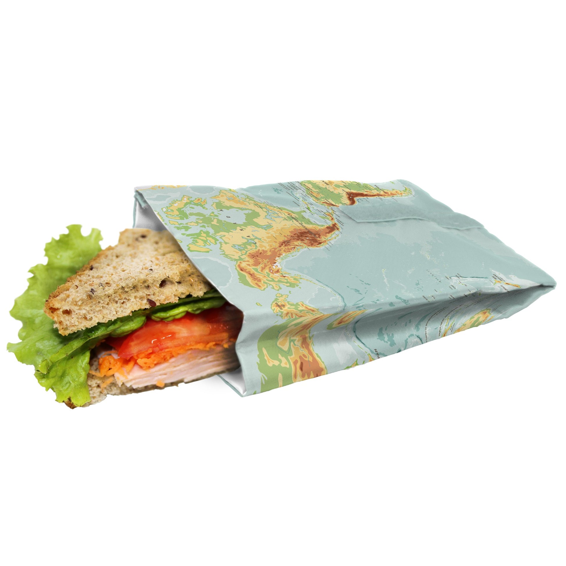 Bolsa Reutilizable para Sándwich Plegable Turquesa,Coral,Azul Pastel,Rosa Pastel,Mapa Mundi,Jungla