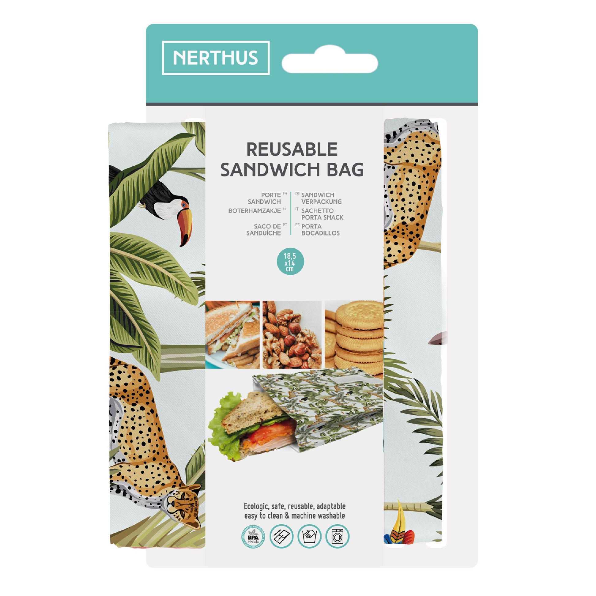 Bolsa Reutilizable para Sándwich Plegable Turquesa,Coral,Azul Pastel,Rosa Pastel,Mapa Mundi,Jungla