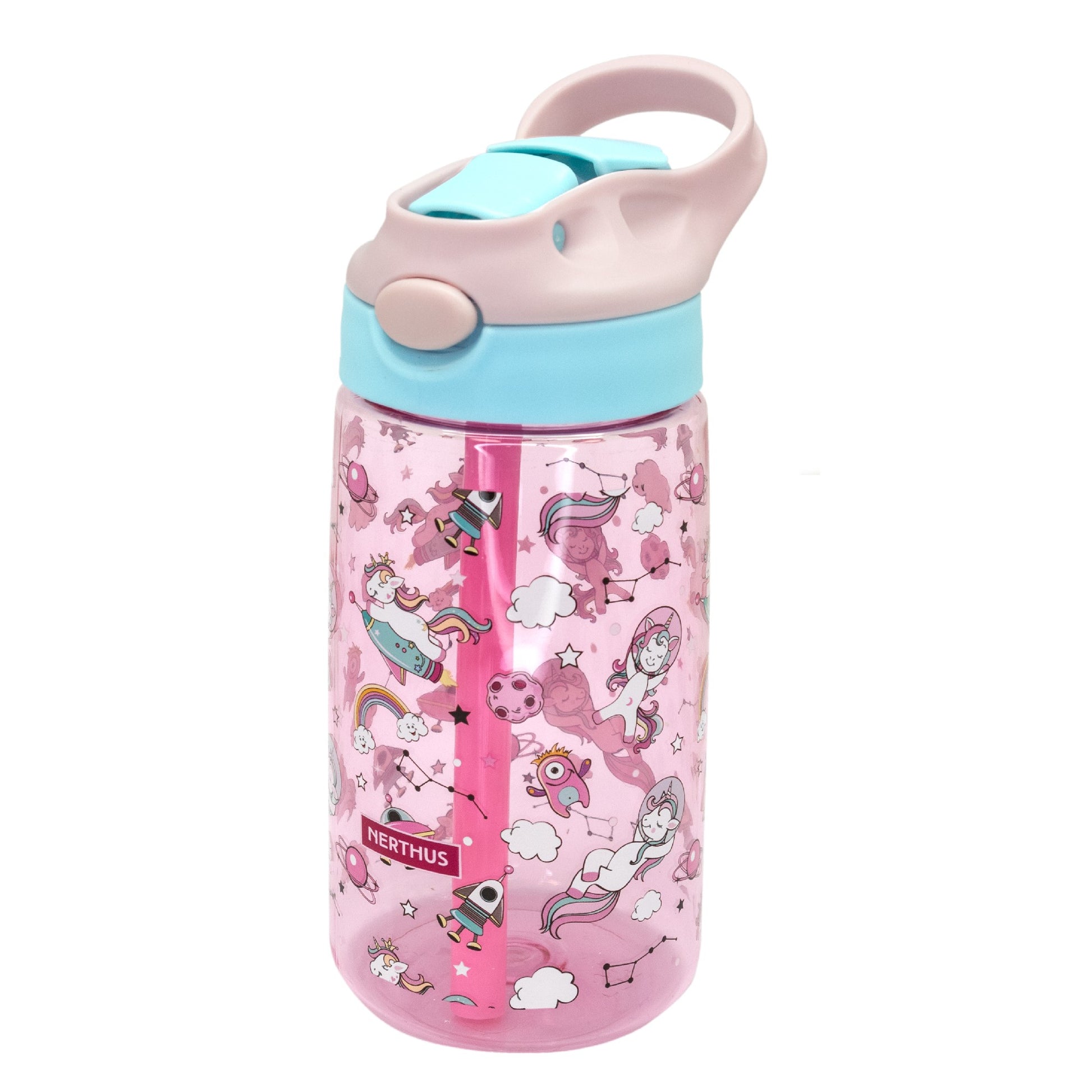 Botella Infantil Tritán 450 ml con Pajita Unicornios