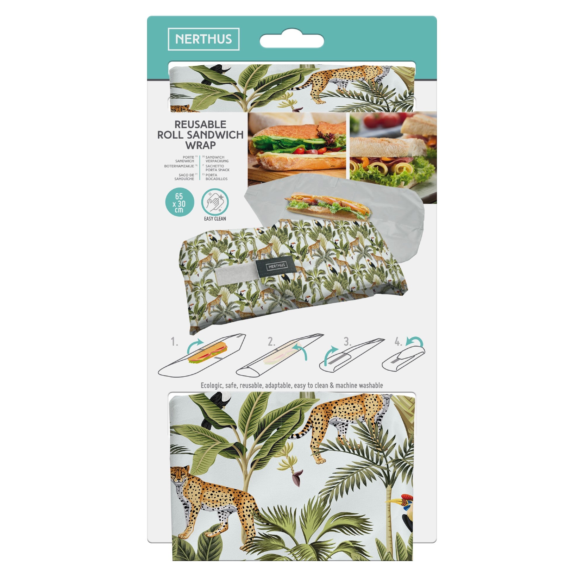 Porta Bocadillo XL Reutilizable Gris,Turquesa,Mapa Mundi,Jungla