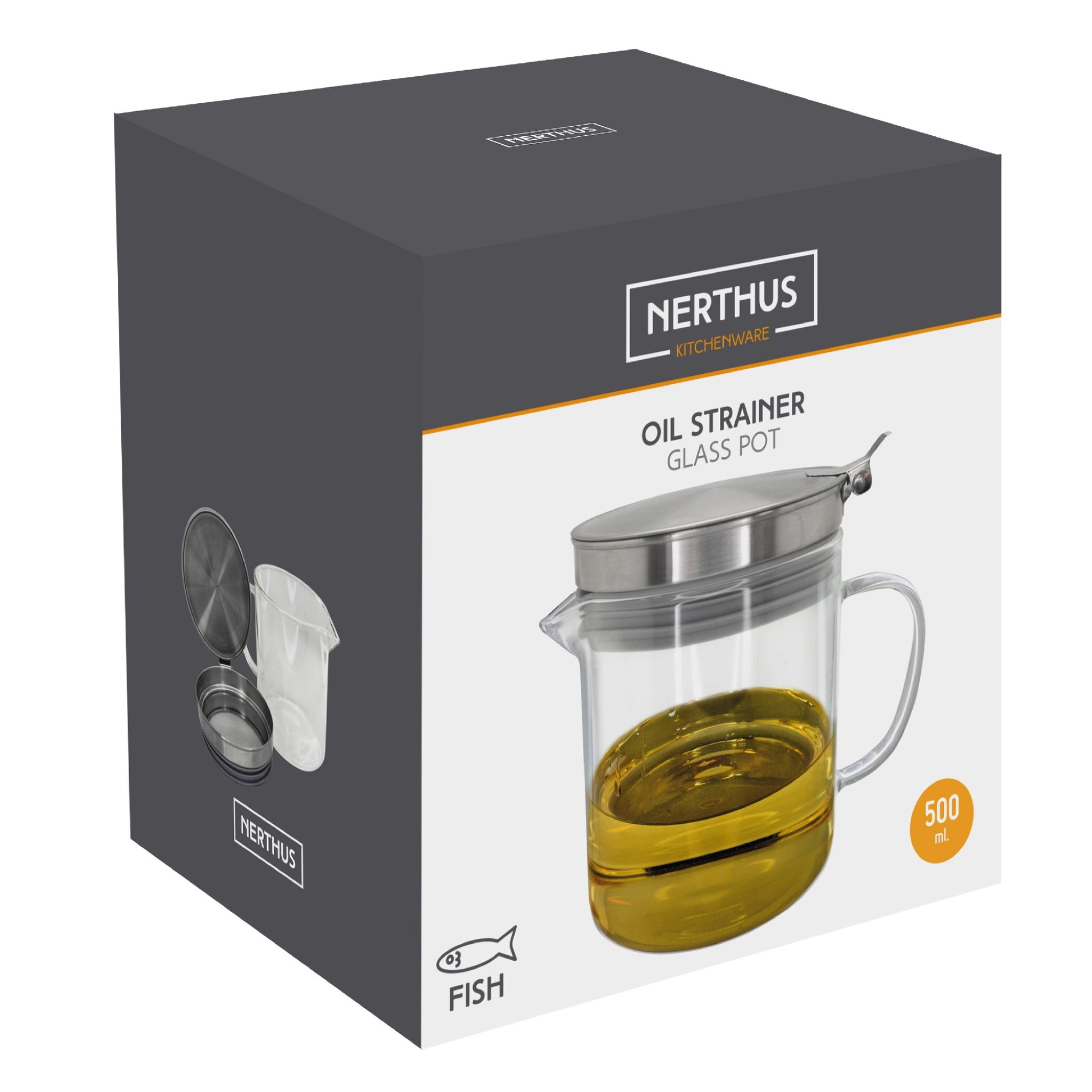 Grasera de Cristal 500 ml con Filtro Pescado