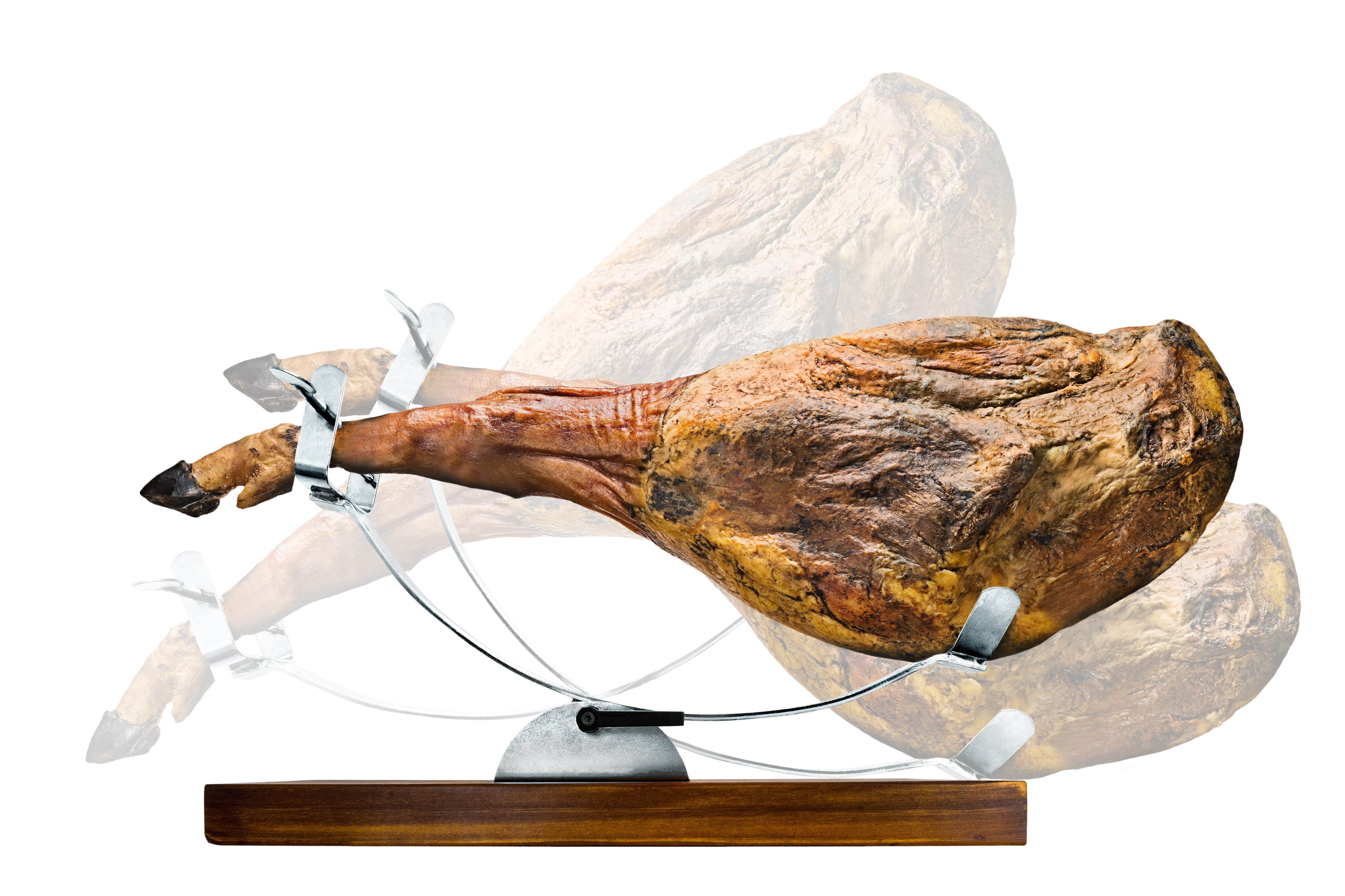 Muestra un jamón girar en un jamonero giratorio