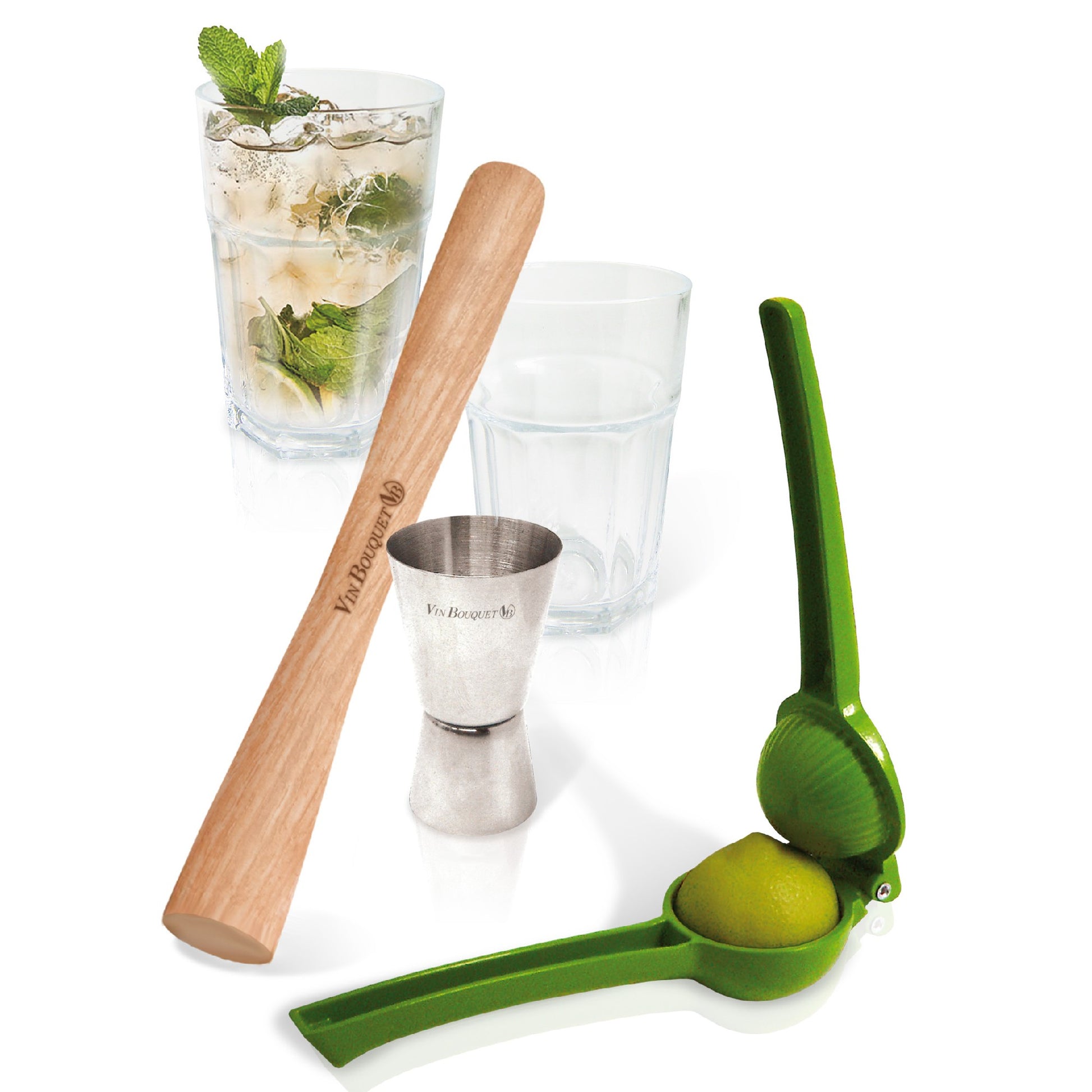 Set para mojito y caipirinha con vasos y accesorios