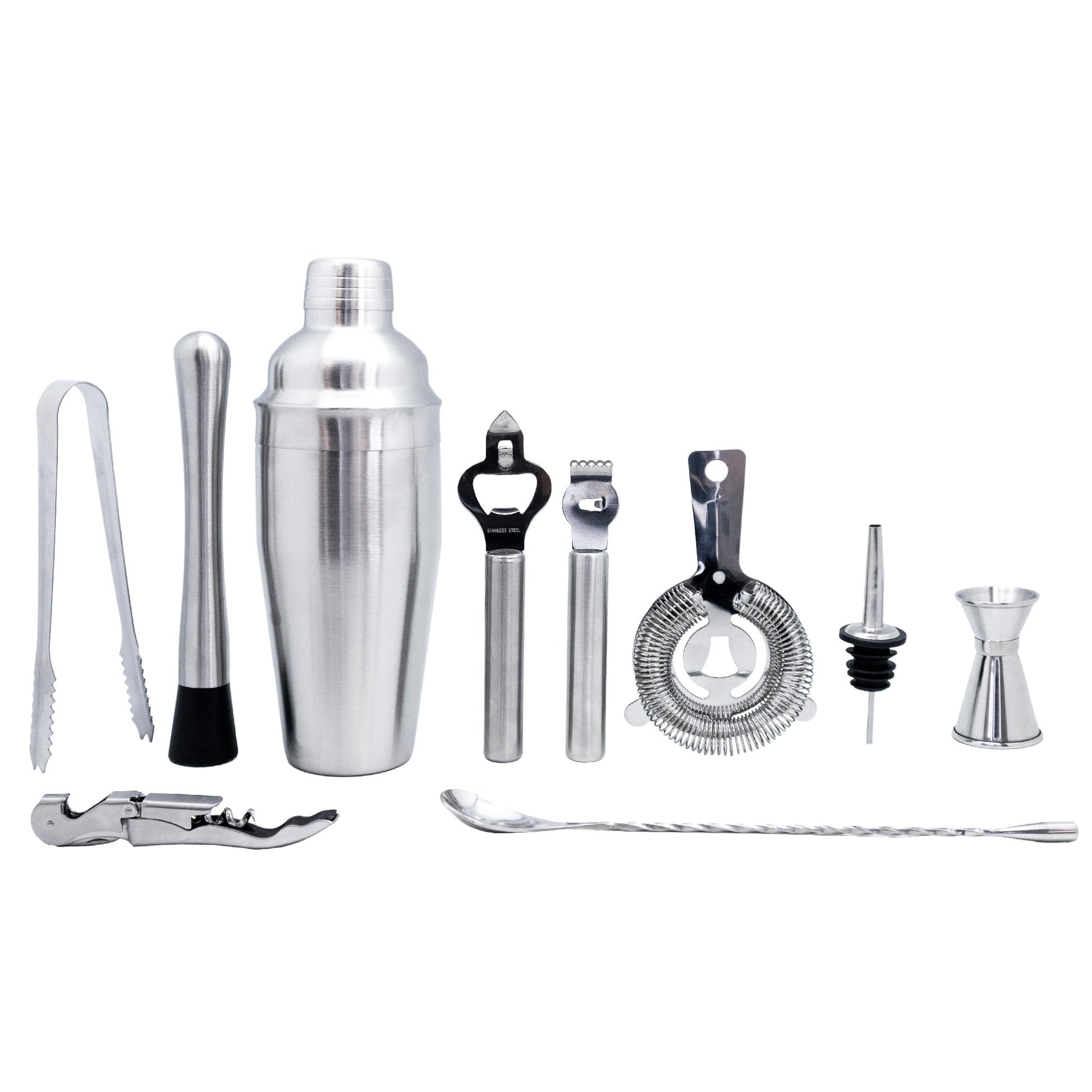 Set de coctelería con base de bambú inox