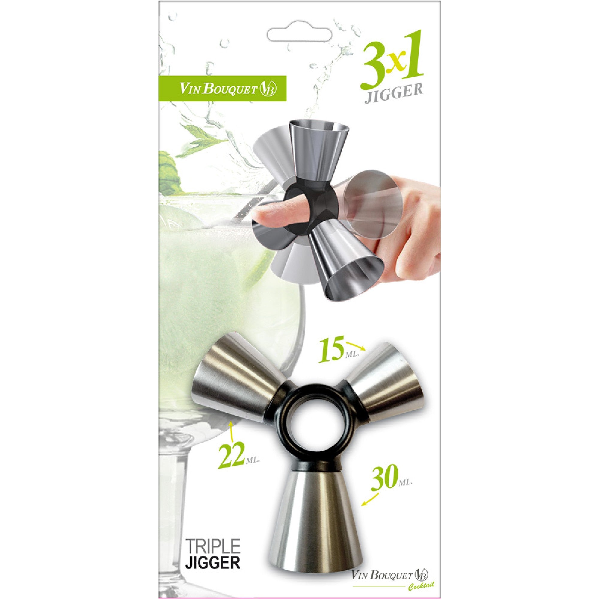 Medidor Triple Coctelería Acero Inoxidable