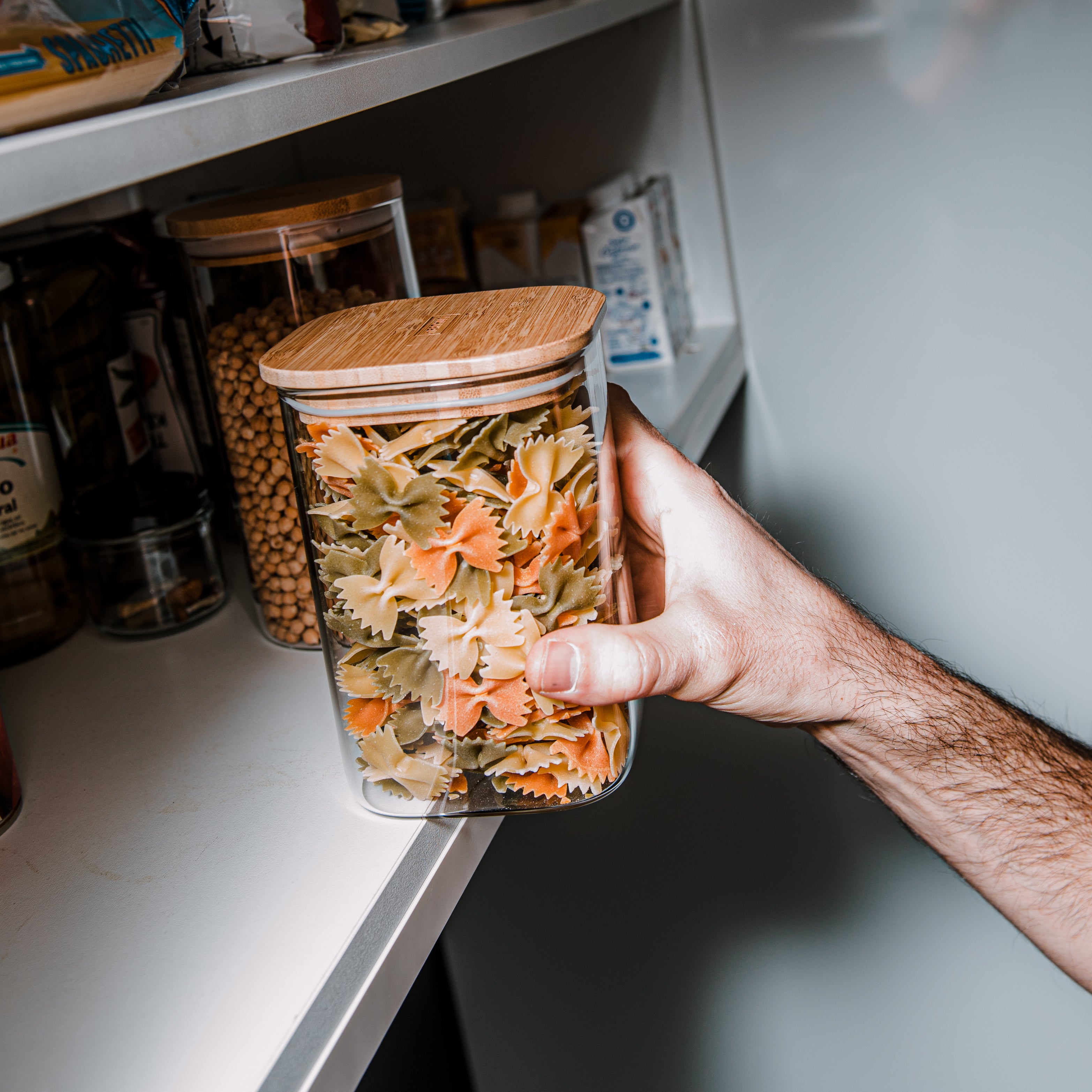 Tarro Hermético de Cristal Cuadrado con Tapa de Bambú 800 ml,1100 ml