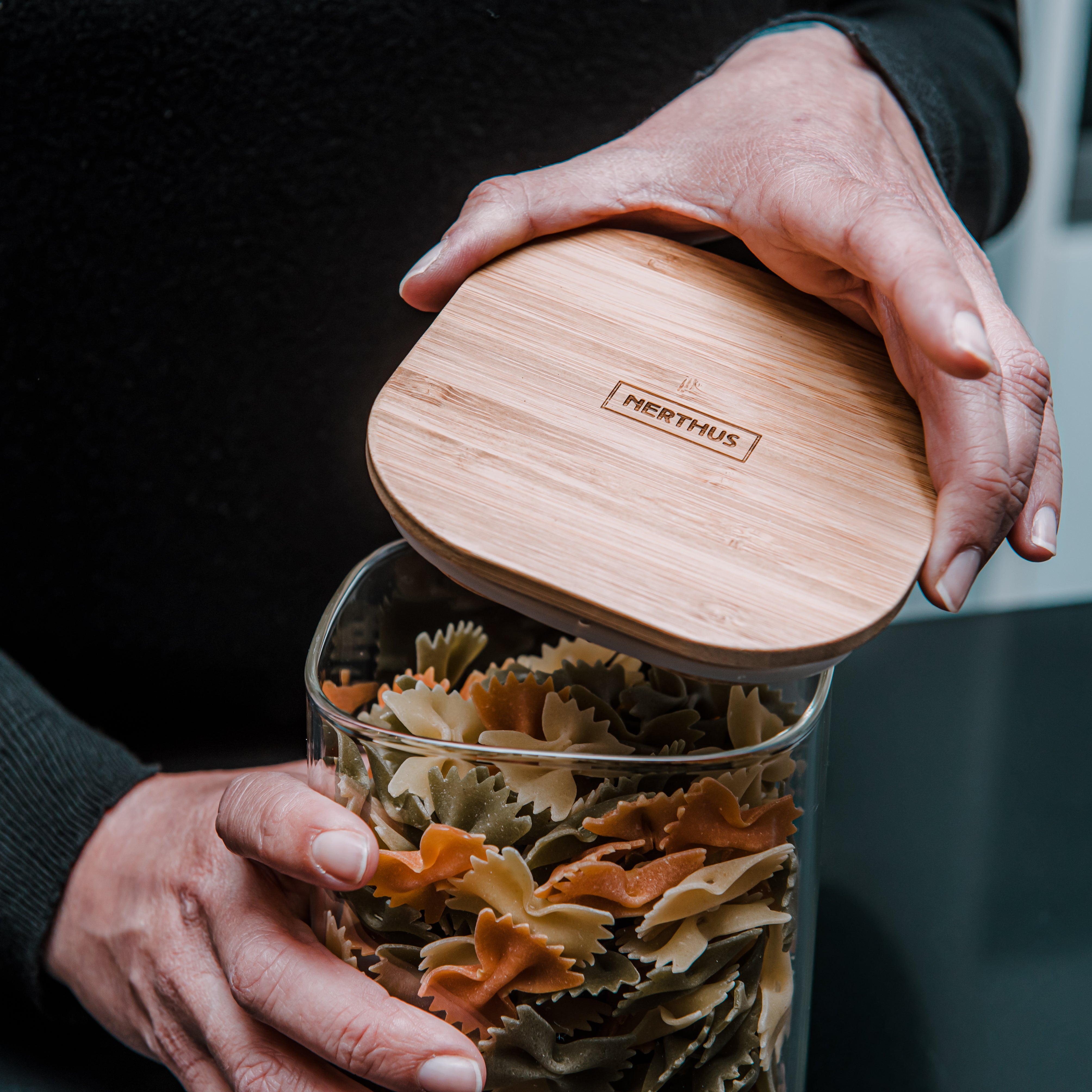 Tarro Hermético de Cristal Cuadrado con Tapa de Bambú 800 ml,1100 ml