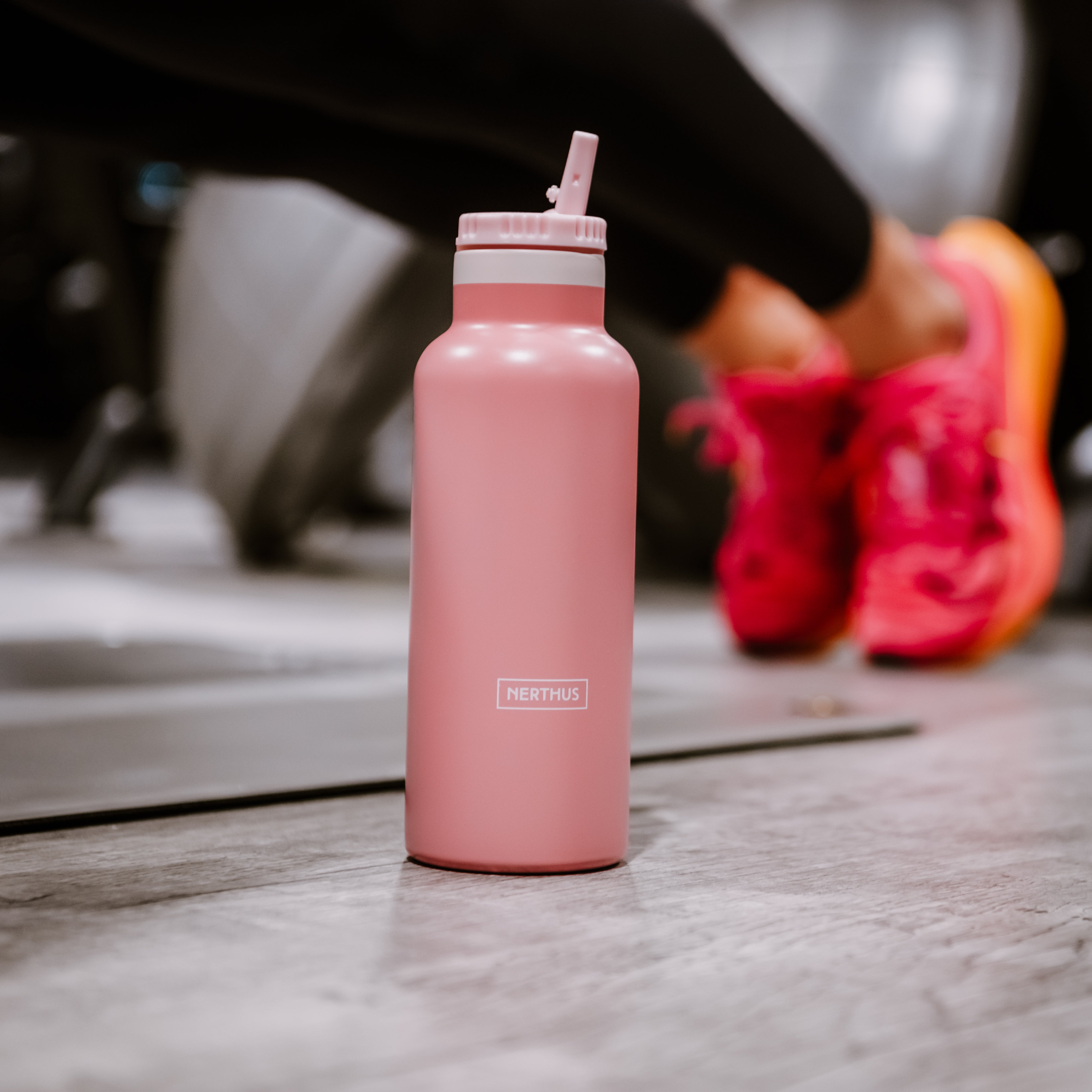 Botella Sport con Tapón Pajita Rosa,Azul Metal,Gris