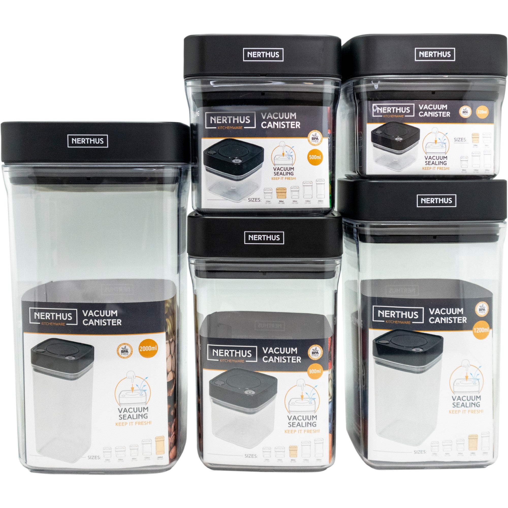 Bote Hermético al Vacío 320 ml,500 ml,900 ml,1200 ml,2000 ml