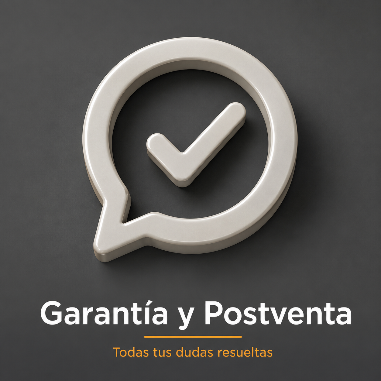 Icono de check tipográfico sobre fondo carbón, portada del artículo de garantía y servicio postventa