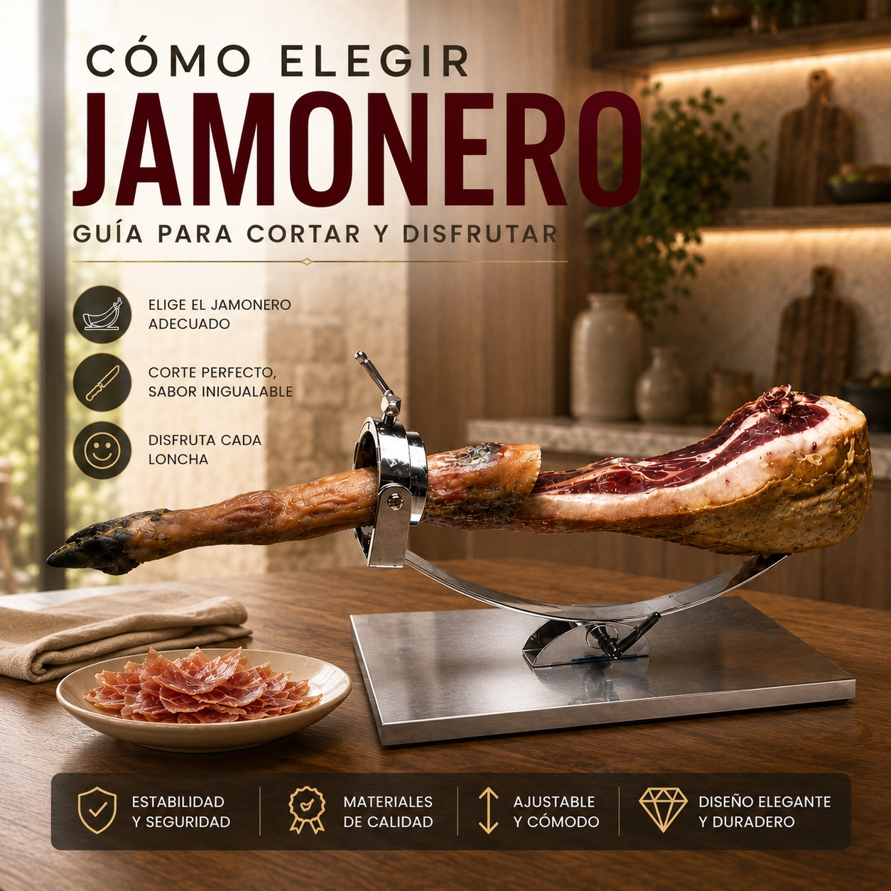 Cómo elegir tu jamonero: guía para cortar y disfrutar el jamón como un maestro