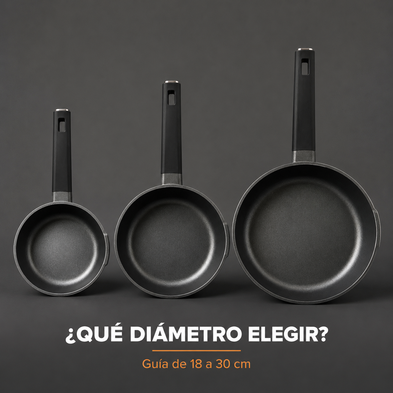 Tres sartenes Nerthus de distintos diámetros, guía para elegir el tamaño adecuado de 18 a 30 cm