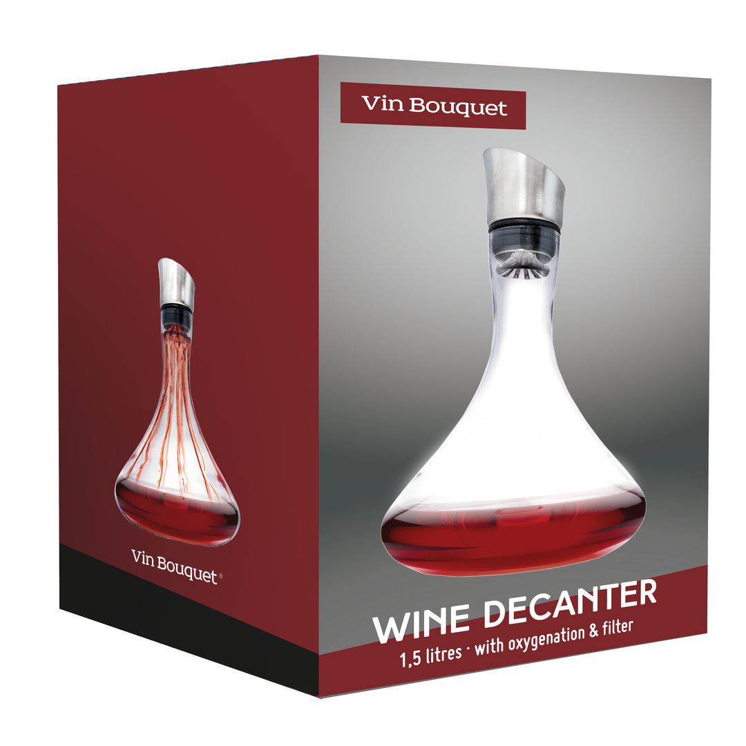 Decantador de Cristal con Filtro Antisedimentos y Vertedor de Acero Inoxidable