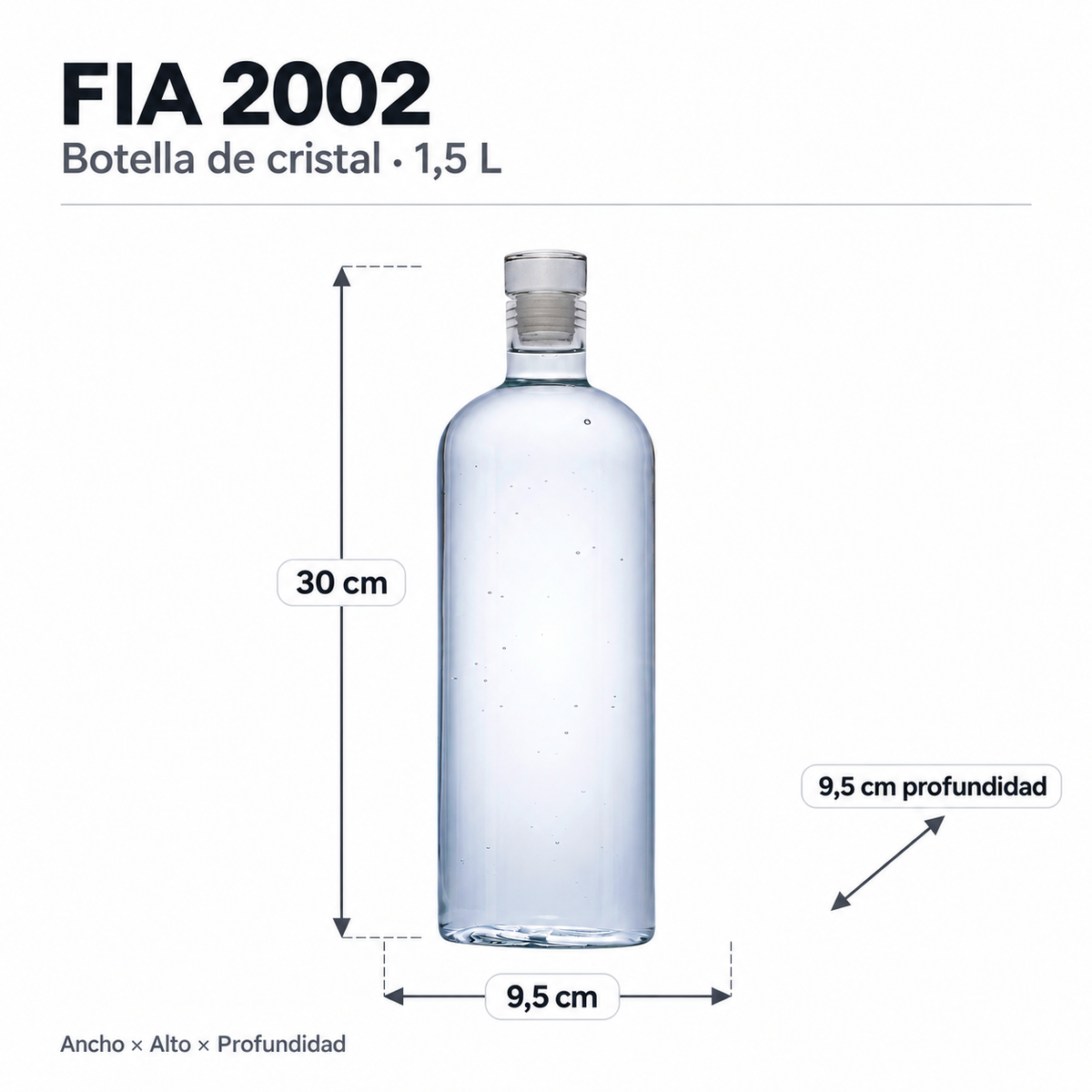 Medidas Botella de Cristal con Tapón 1,5 L