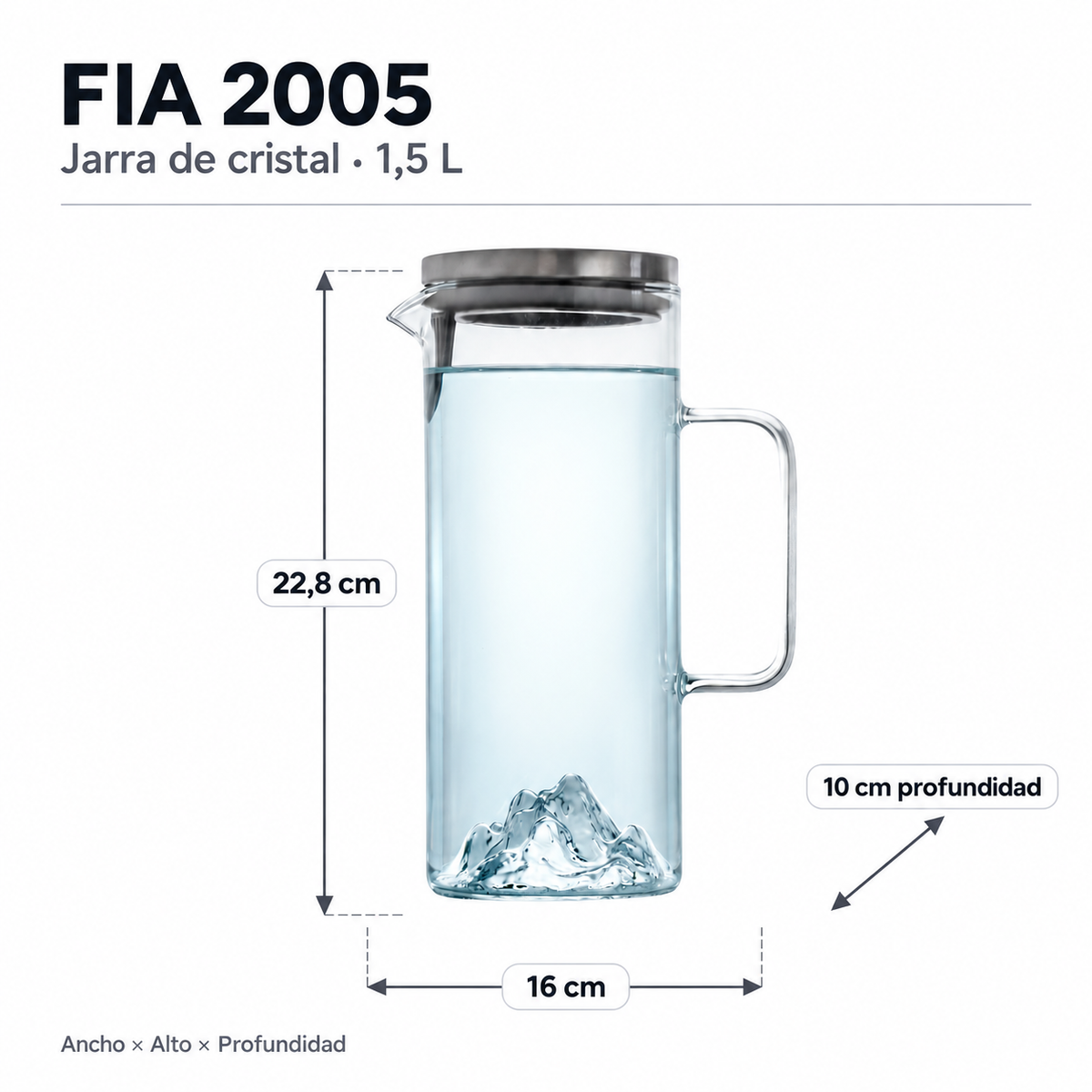 Medidas Jarra de Cristal con Asa y Tapa Mountain Series 1,5 L