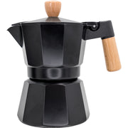 Cafetera Italiana Inducción Negra con Detalles en Madera 3 Tazas