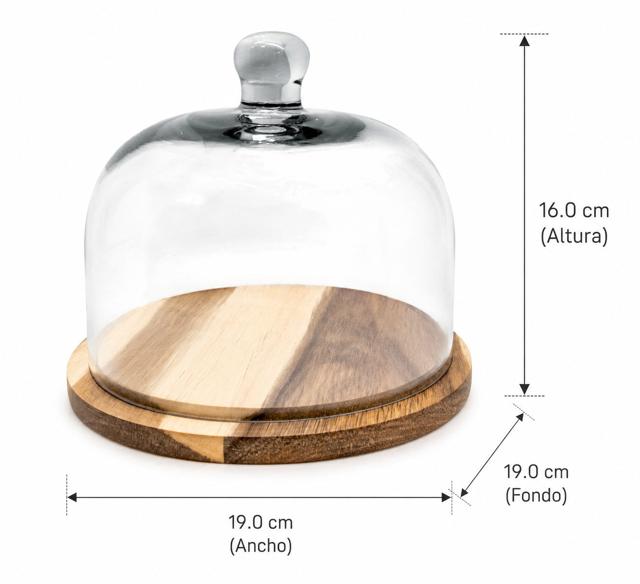 Forma per formaggio con base in legno e coperchio in vetro