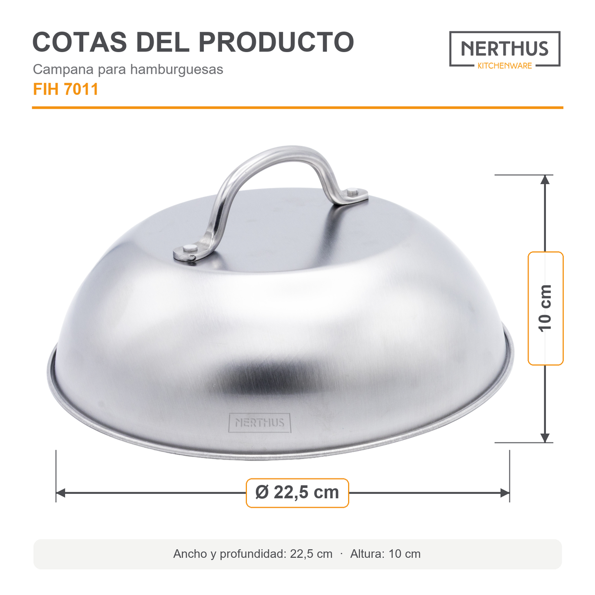 Campana para Hamburguesas de Acero Inoxidable 23 cm