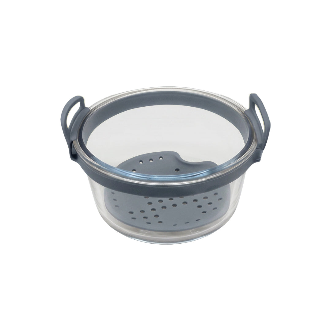 Recipiente de Cristal Redondo para Freidora de Aire con Base de Silicona 1,2 L