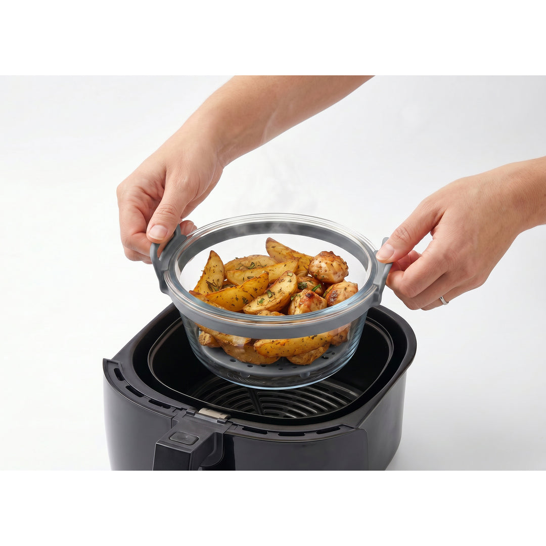 Recipiente de Cristal Redondo para Freidora de Aire con Base de Silicona 1,2 L