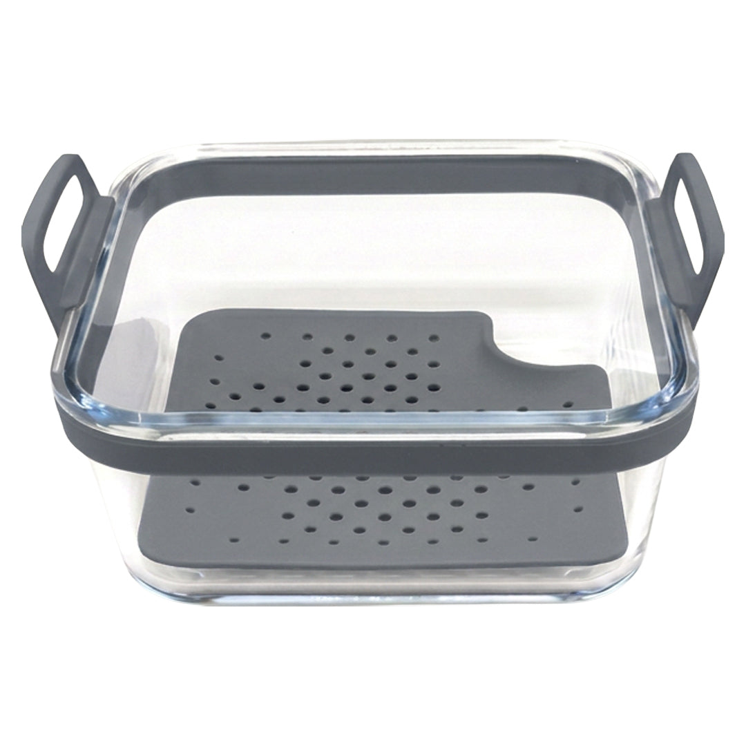 Recipiente de cristal cuadrado 2,2 L con base de silicona para freidora de aire
