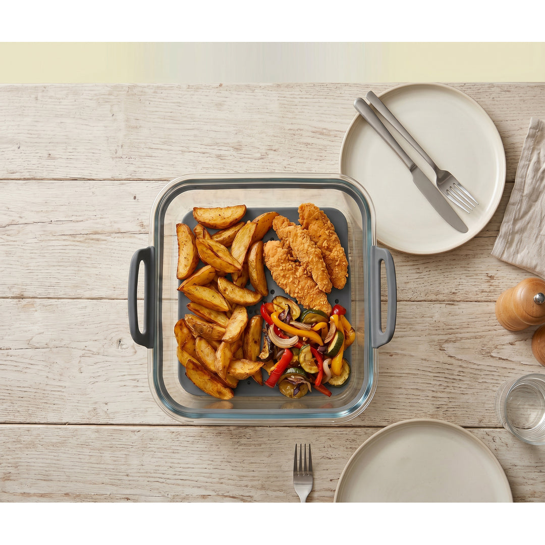 Recipiente de cristal cuadrado 2,2 L con base de silicona para freidora de aire