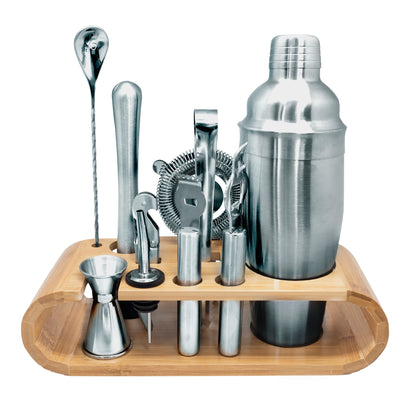 Cocktail set with stainless steel bamboo base