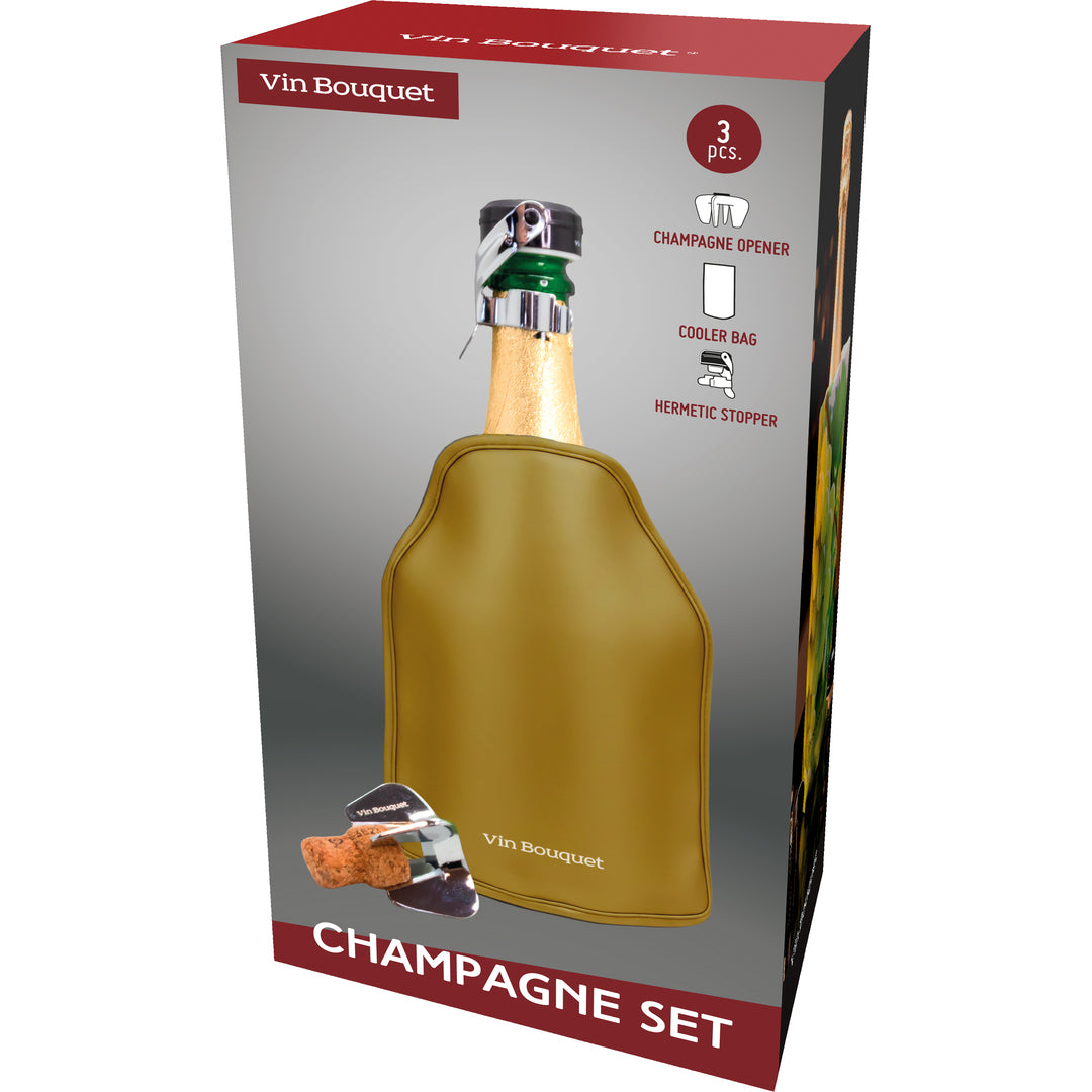 Set Cava 3 Piezas – Abridor Estrella, Funda Enfriadora Ajustable y Tapón