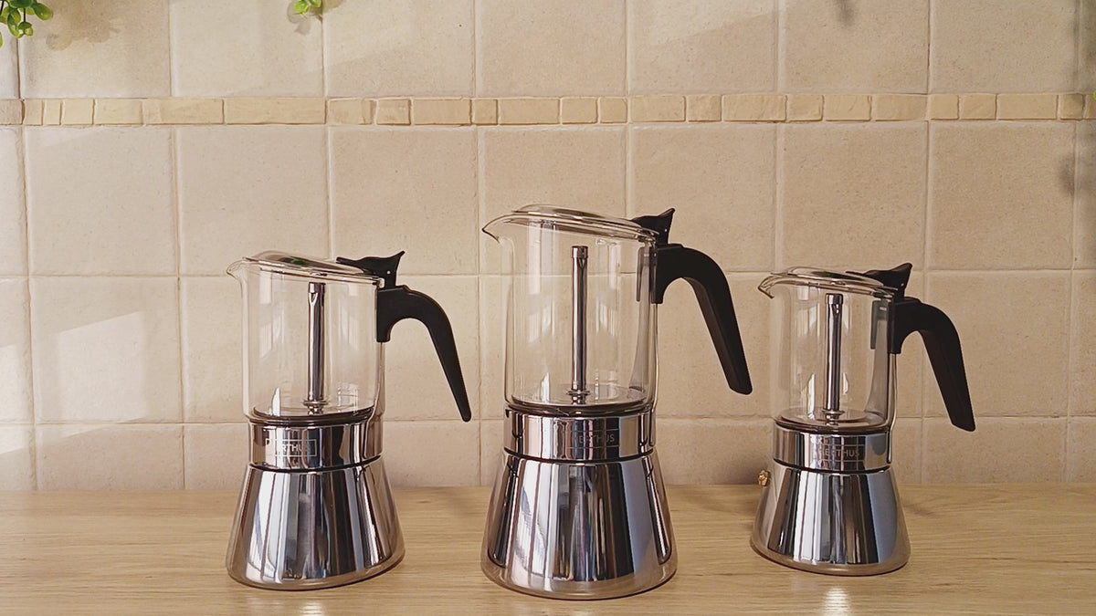 Carregar vídeo: Cafeteira Italiana de Vidro 4, 6 e 9 Chávenas